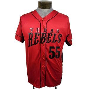 Texas Rebels Coach # 55 Baseball Jersey Adult‎ M Red Graphic Print Short Sleeve